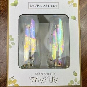 Laura Ashley 2 Piece Stemless Flute Set ~ 8 oz "Cheers""Toast" Champagne New NIB